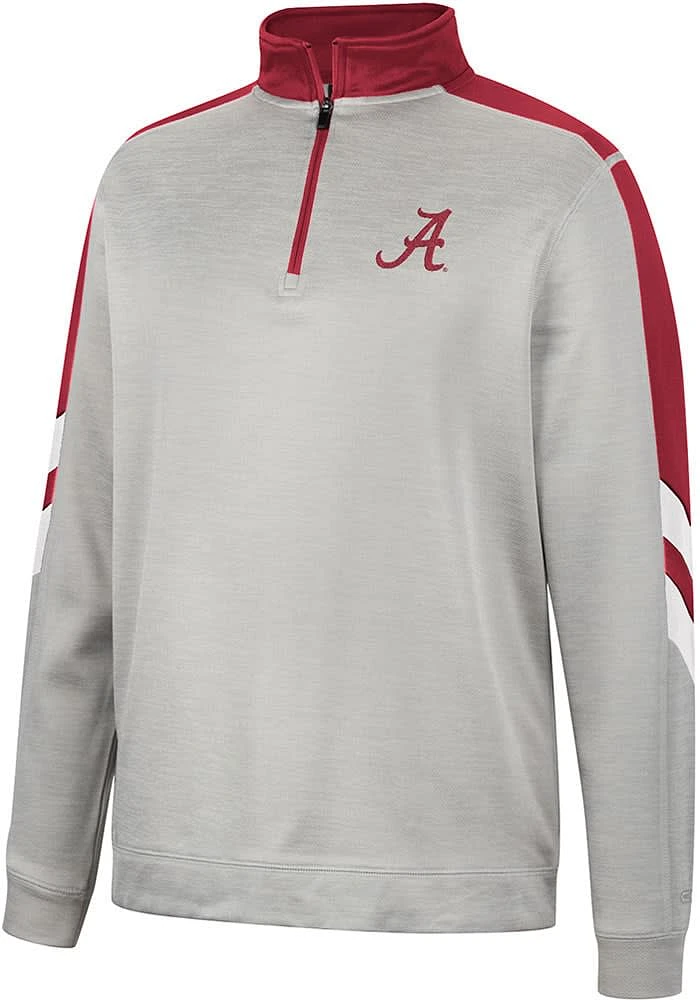 Colosseum Alabama Crimson Tide Mens Grey Bushwood Fleece Long Sleeve Qtr Zip Pullover