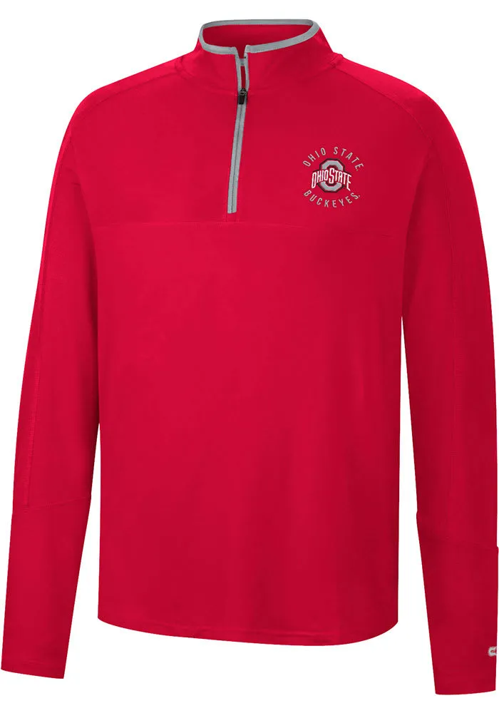 Colosseum Ohio State Buckeyes Mens Red Spaulding Long Sleeve Qtr Zip Pullover