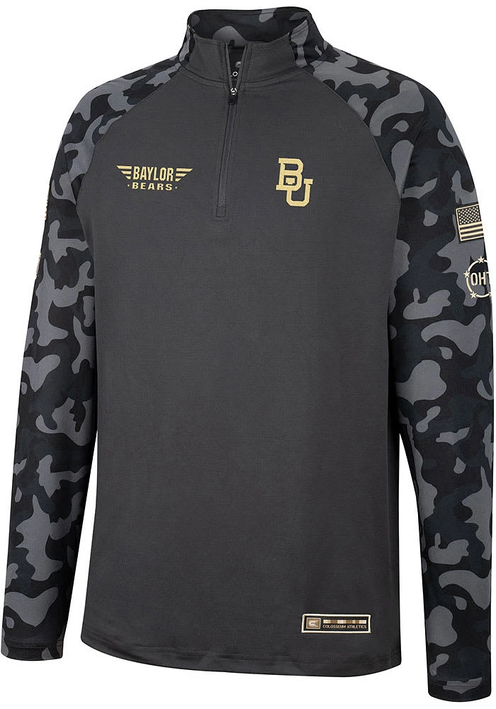 Colosseum Baylor Bears Mens Charcoal OHT Long Range Camo Sleeve Qtr Zip Pullover