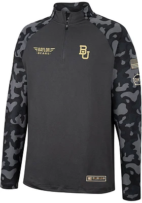 Colosseum Baylor Bears Mens Charcoal OHT Long Range Camo Sleeve Qtr Zip Pullover
