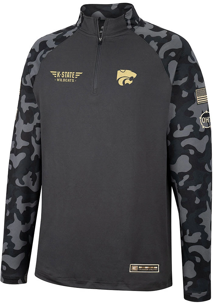 Colosseum K-State Wildcats Mens Charcoal OHT Long Range Camo Sleeve Qtr Zip Pullover
