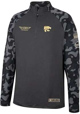 Colosseum K-State Wildcats Mens Charcoal OHT Long Range Camo Sleeve Qtr Zip Pullover