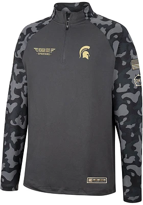 Colosseum Michigan State Spartans Mens Charcoal OHT Long Range Camo Sleeve Qtr Zip Pullover