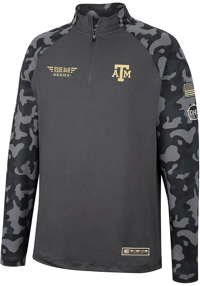Colosseum Texas A&M Aggies Mens Charcoal OHT Long Range Camo Sleeve Qtr Zip Pullover