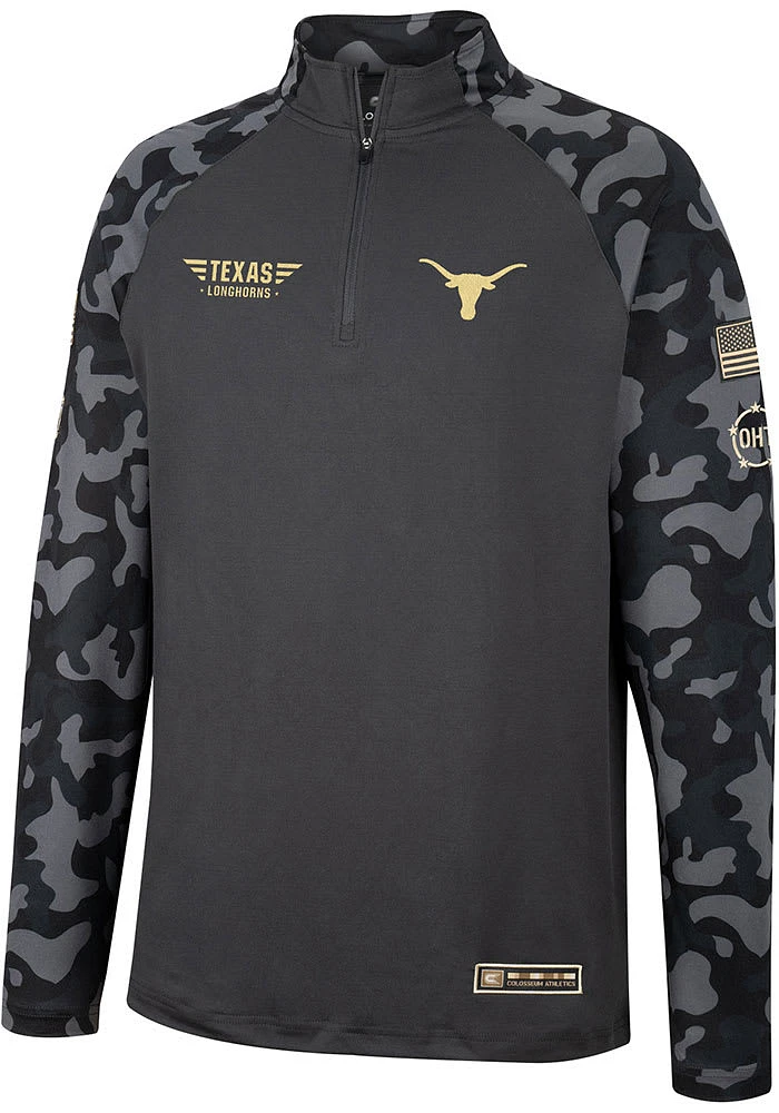 Colosseum Texas Longhorns Mens Charcoal OHT Long Range Camo Sleeve Qtr Zip Pullover