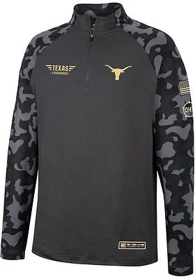 Colosseum Texas Longhorns Mens Charcoal OHT Long Range Camo Sleeve Qtr Zip Pullover
