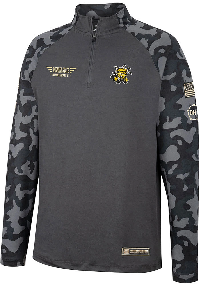 Colosseum Wichita State Shockers Mens Charcoal OHT Long Range Camo Sleeve Qtr Zip Pullover