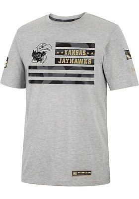 Colosseum Kansas Jayhawks Grey OHT Shockwave Camo Flag Short Sleeve T Shirt