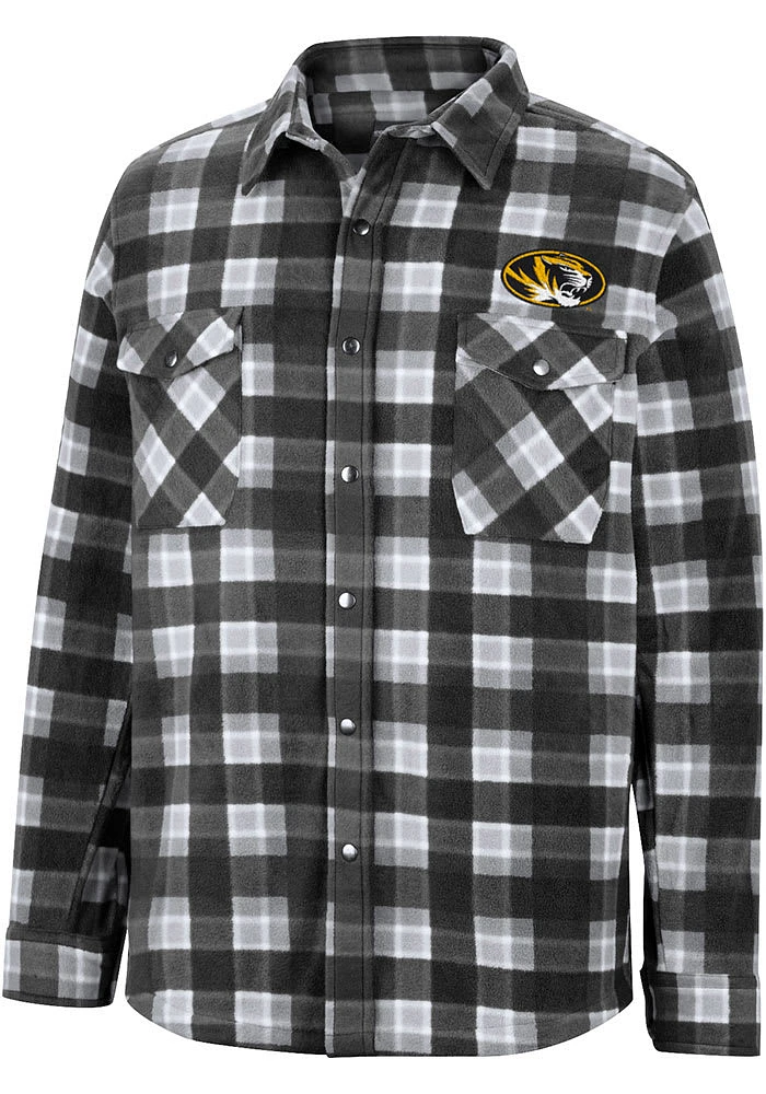 Colosseum Missouri Tigers Mens Black Ellis Plaid Polar Fleece Snap Light Weight Jacket