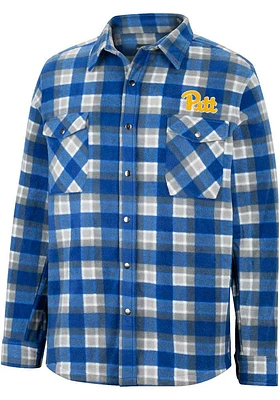Colosseum Pitt Panthers Mens Blue Ellis Plaid Polar Fleece Snap Light Weight Jacket