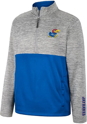 Colosseum Kansas Jayhawks Mens Blue John Long Sleeve Qtr Zip Pullover