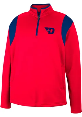 Colosseum Dayton Flyers Mens Red Bubby Fleece Long Sleeve Qtr Zip Pullover