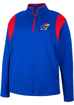 Colosseum Kansas Jayhawks Mens Blue Bubby Fleece Long Sleeve Qtr Zip Pullover