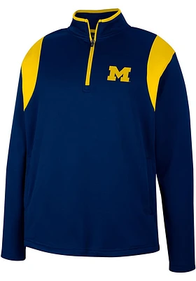 Colosseum Michigan Wolverines Mens Blue Bubby Fleece Long Sleeve Qtr Zip Pullover