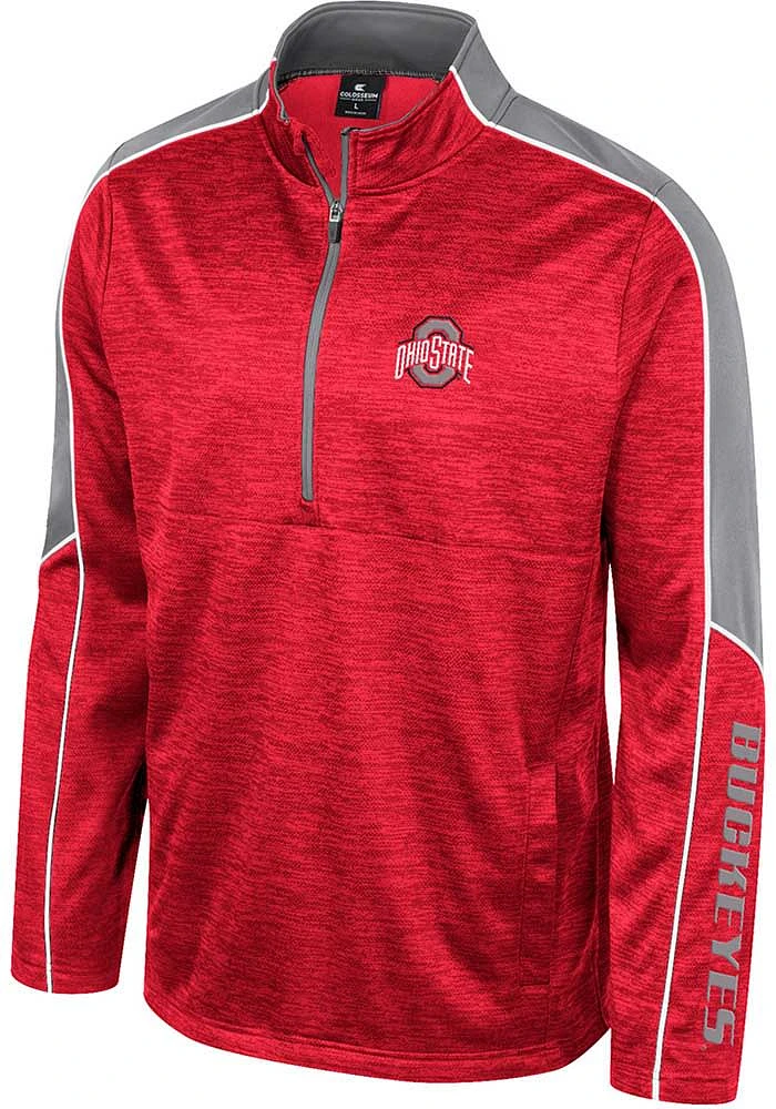 Colosseum Ohio State Buckeyes Mens Red Kyle Marled Long Sleeve Qtr Zip Pullover