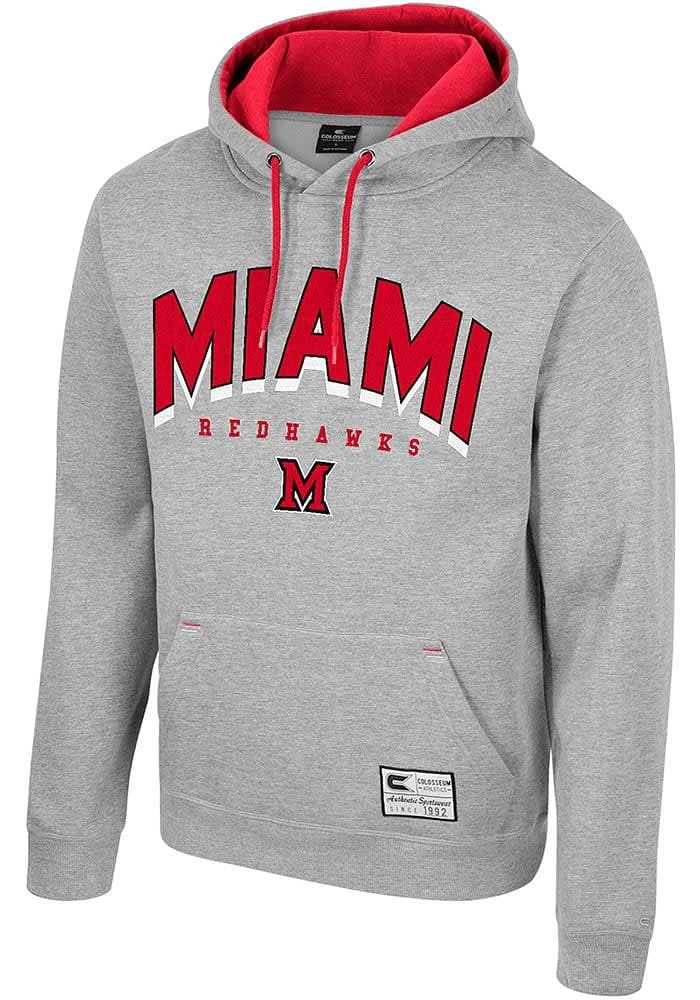 Colosseum Miami RedHawks Mens Grey Ill Be Back Long Sleeve Hoodie