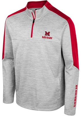 Colosseum Miami RedHawks Mens Grey Cousins Long Sleeve Qtr Zip Pullover