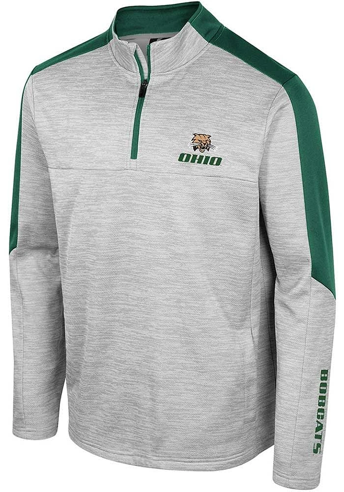 Colosseum Ohio Bobcats Mens Grey Cousins Long Sleeve Qtr Zip Pullover