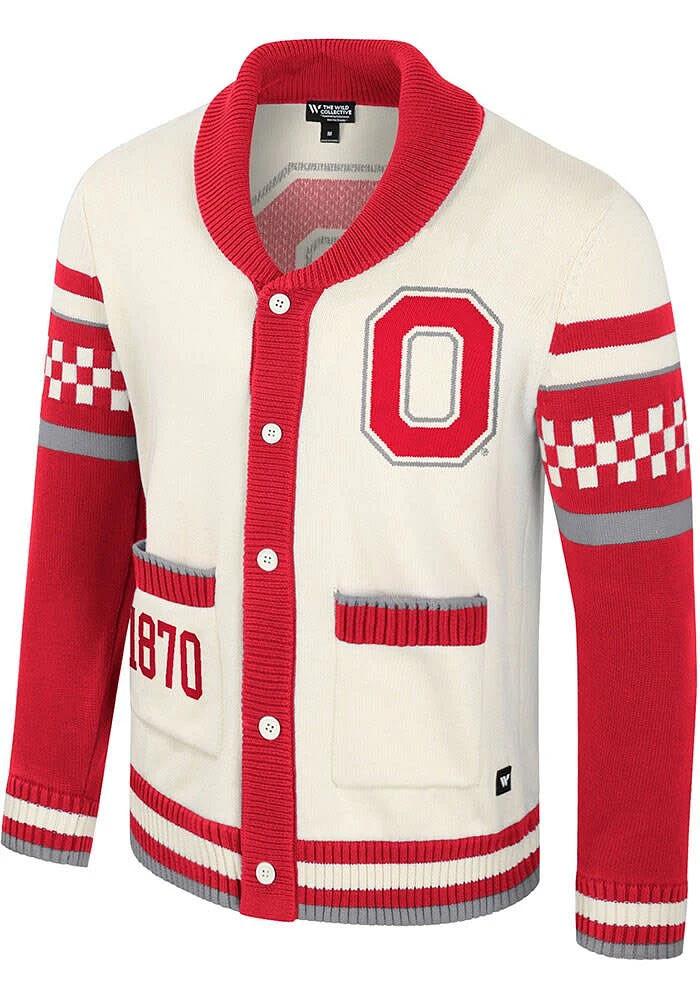 Colosseum Ohio State Buckeyes Womens White Rolled Collar Jacquard Long Sleeve Cardigan