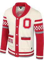 Colosseum Ohio State Buckeyes Womens White Rolled Collar Jacquard Long Sleeve Cardigan