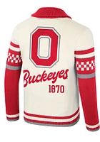 Colosseum Ohio State Buckeyes Womens White Rolled Collar Jacquard Long Sleeve Cardigan