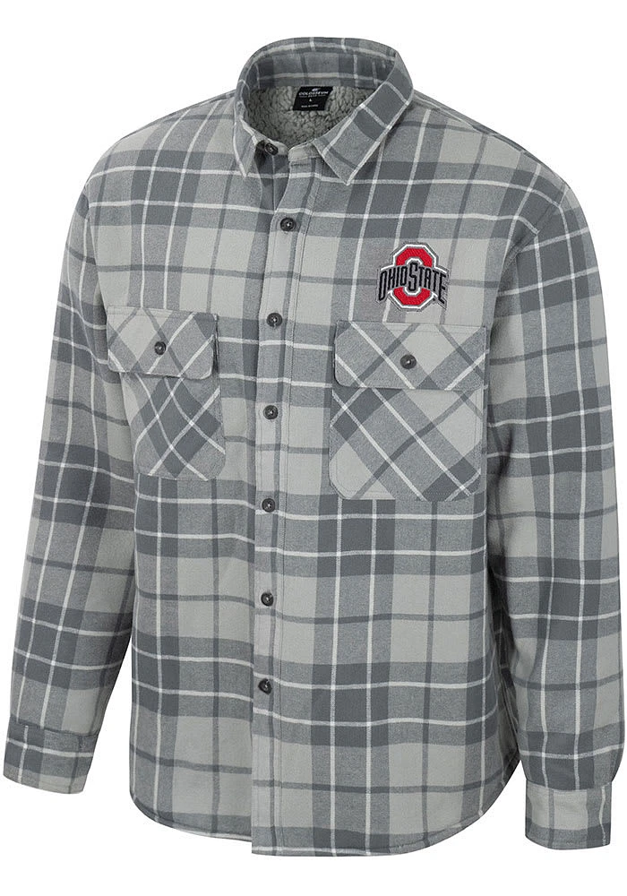 Colosseum Ohio State Buckeyes Mens Grey Coal Plaid Button Up Medium Weight Jacket