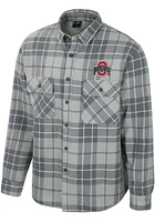 Colosseum Ohio State Buckeyes Mens Grey Coal Plaid Button Up Medium Weight Jacket