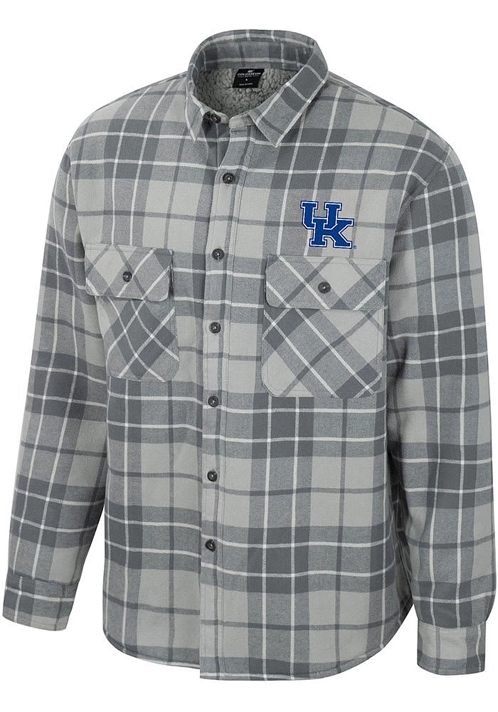 Colosseum Kentucky Wildcats Mens Grey Coal Plaid Button Up Medium Weight Jacket