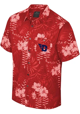 Colosseum Dayton Flyers Mens Red Camino Camp Short Sleeve Dress Shirt