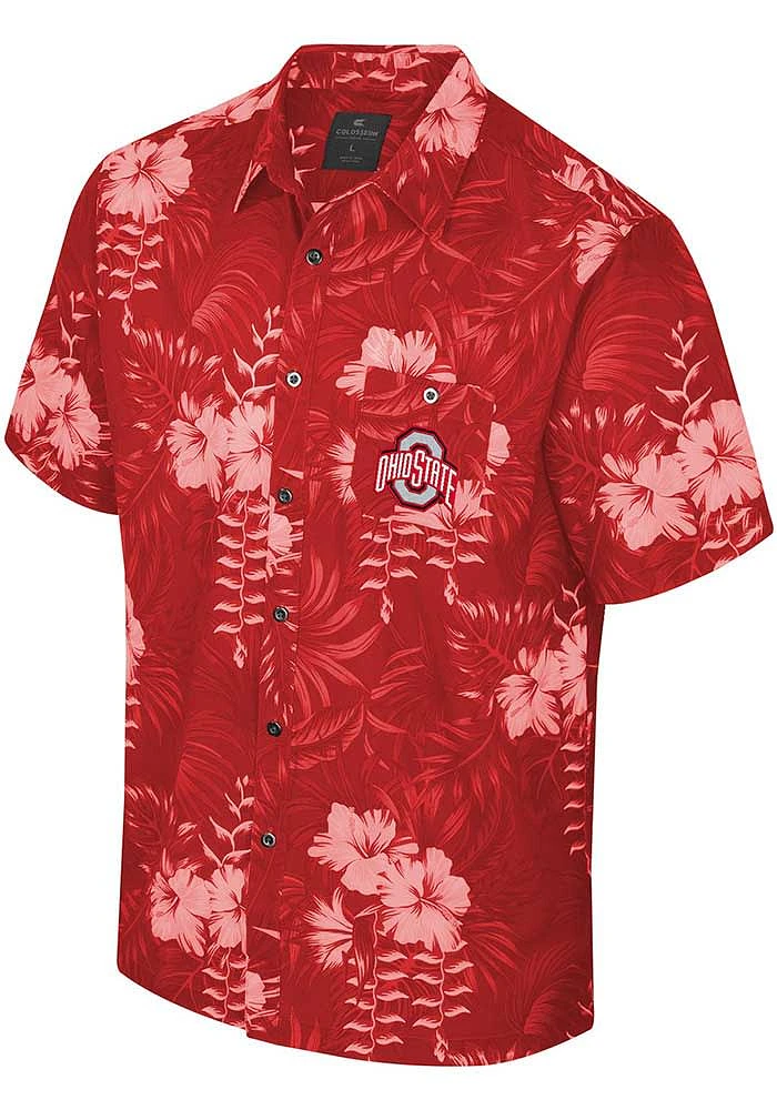 Colosseum Ohio State Buckeyes Mens Red Camino Camp Short Sleeve Dress Shirt