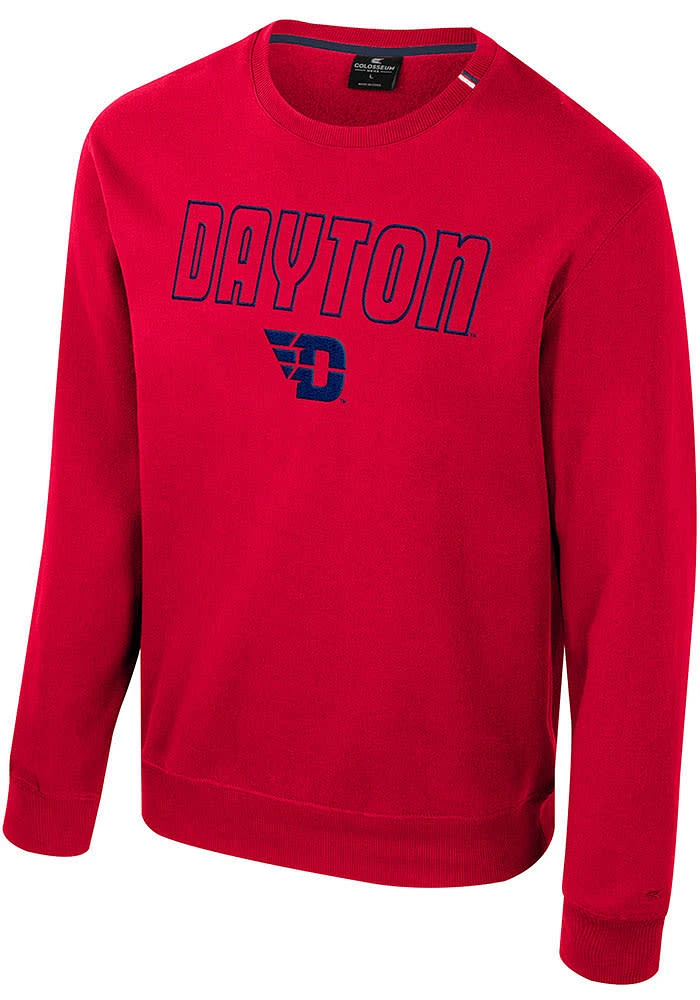 Colosseum Dayton Flyers Mens Red Zion Long Sleeve Crew Sweatshirt