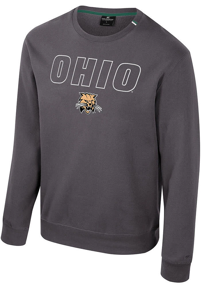 Colosseum Ohio Bobcats Mens Charcoal Zion Long Sleeve Crew Sweatshirt