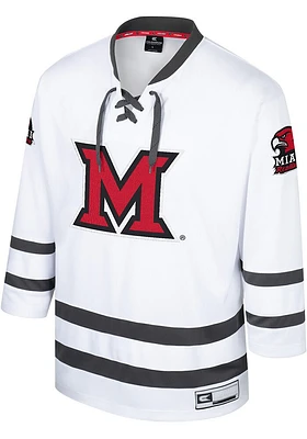 Colosseum  Miami RedHawks Mens White On The Ice Hockey Jersey