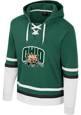 Colosseum Ohio Bobcats Mens Green Ringing Lace Up Hockey Long Sleeve Hoodie