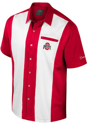 Colosseum Ohio State Buckeyes Mens Red Bowling Button Up Short Sleeve Dress Shirt