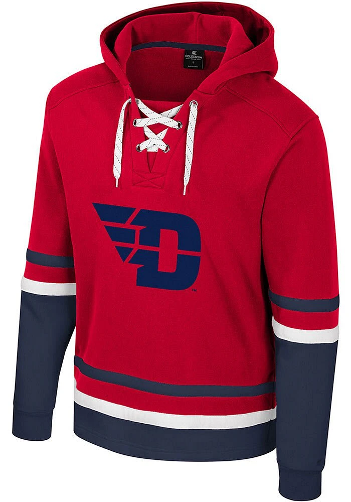 Colosseum Dayton Flyers Mens Red Ringing Lace Up Hockey Long Sleeve Hoodie