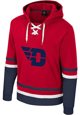 Colosseum Dayton Flyers Mens Red Ringing Lace Up Hockey Long Sleeve Hoodie