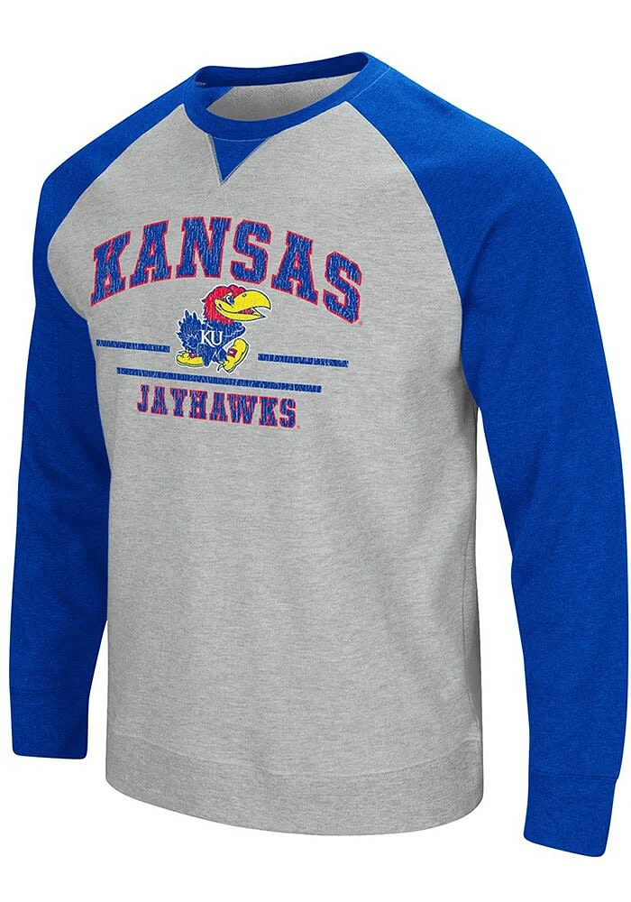 Colosseum Kansas Jayhawks Mens Grey Turf Long Sleeve Fashion Sweatshirt