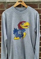 Kansas Jayhawks Grey Distressed Long Sleeve T Shirt