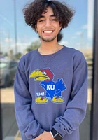 Kansas Jayhawks Mens Navy Blue Comfort Wash 41 Jayhawk Long Sleeve Crew Sweatshirt
