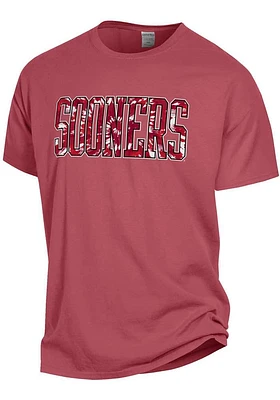 Oklahoma Sooners Womens Crimson Comfort Wash Tie Dye Text Short Sleeve T-Shirt