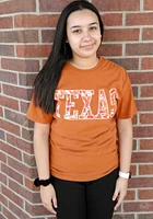 Texas Longhorns Womens Burnt Orange Comfort Wash Tie Dye Text Short Sleeve T-Shirt