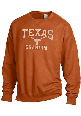Texas Longhorns Mens Burnt Orange Comfort Wash Grandpa Long Sleeve Crew Sweatshirt