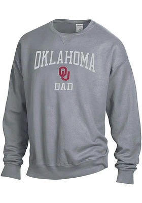 Oklahoma Sooners Mens Charcoal Garment Dyed Dad Long Sleeve Crew Sweatshirt
