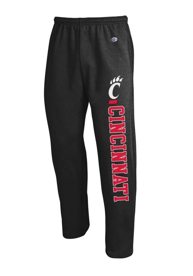 Champion Cincinnati Bearcats Mens Black Open Bottom Sweatpants