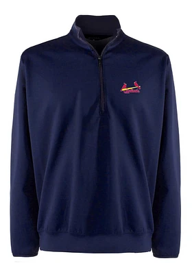 Antigua St Louis Cardinals Mens Navy Blue Leader Long Sleeve Qtr Zip Pullover