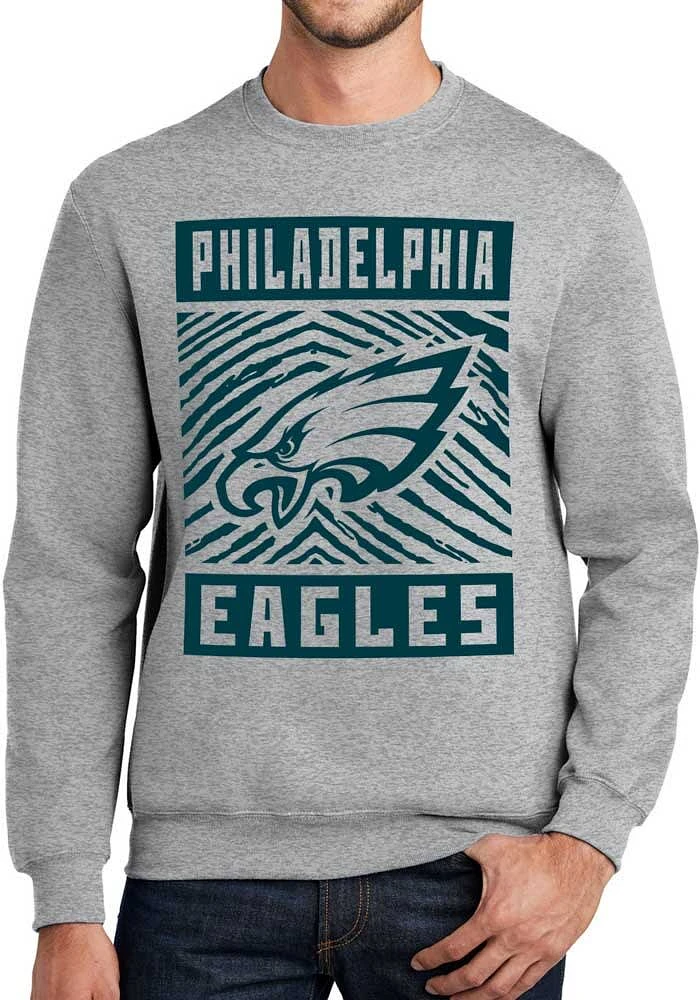 Zubaz Philadelphia Eagles Mens Grey Zebra Monotone Long Sleeve Crew Sweatshirt