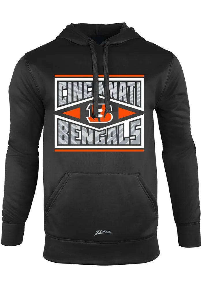 Zubaz Cincinnati Bengals Mens Black Zebra Diamond Block Logo Long Sleeve Hoodie