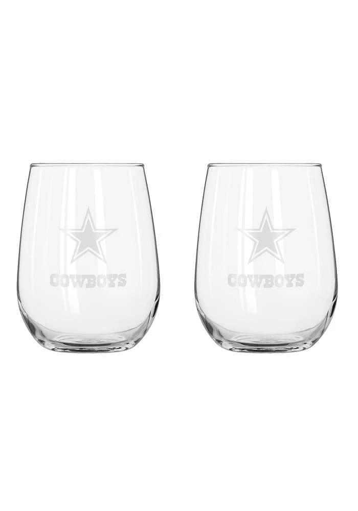 Dallas Cowboys frosted logo Stemless Wine Glass - Navy Blue