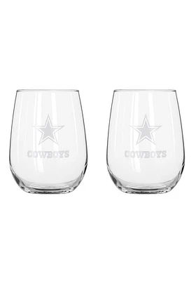 Dallas Cowboys frosted logo Stemless Wine Glass - Navy Blue